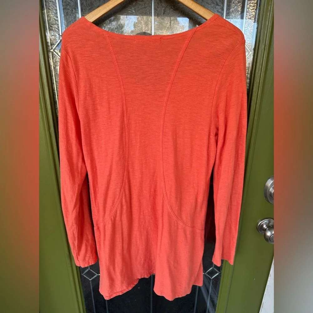 Large Orange Slub Cotton Linen Blend Long Sleeve Pockets Tunic Racer Back Cut - Picture 6 of 6